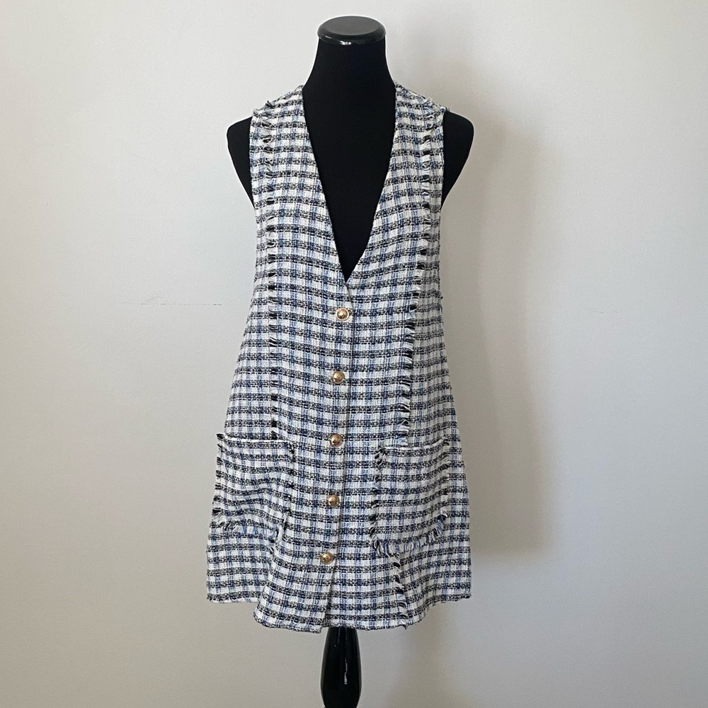 Zara Blue and White Checkered Mini Dress